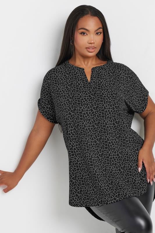 YOURS Plus Size Black Abstract Print Top | Yours Clothing  1