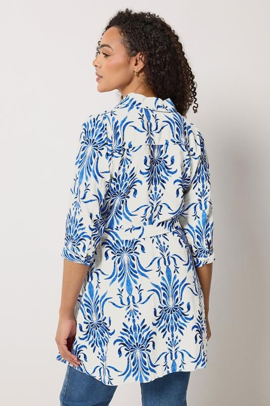 M&Co White & Blue Floral Print Tunic Shirt | M&Co 2