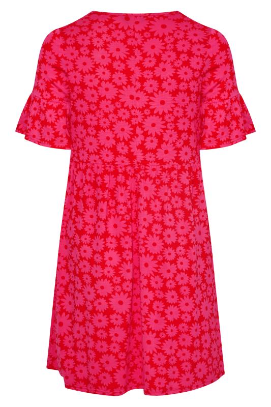 Plus Size Red & Pink Floral Print Smock Tunic Dress | Yours Clothing 7