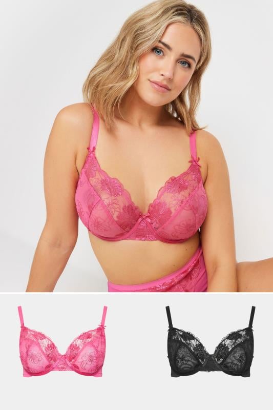  Grande Taille YOURS 2 PACK Curve Pink & Black Non-Padded Bra