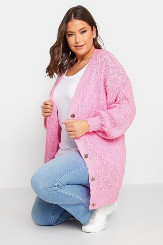 YOURS Plus Size Pink Knitted Buton Through Cardigan | Yours Clothing 4