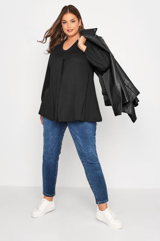 Plus Size Black Long Sleeve Swing Top | Yours Clothing 2