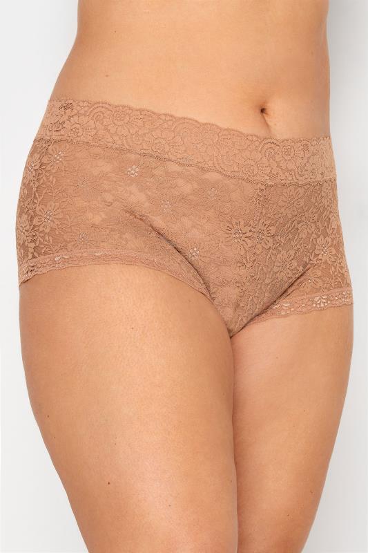 Curve Nude Brown Floral Lace Mid Rise Shorts 3