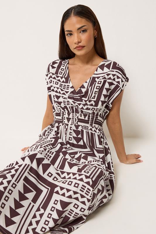 PixieGirl Petite Women's Chocolate Brown Abstract Midi Dress | PixieGirl 2