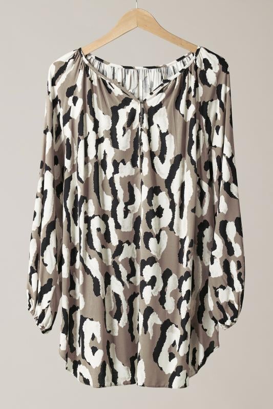 EVANS Plus Size Brown Animal Print Long Sleeve Blouse | Evans 5