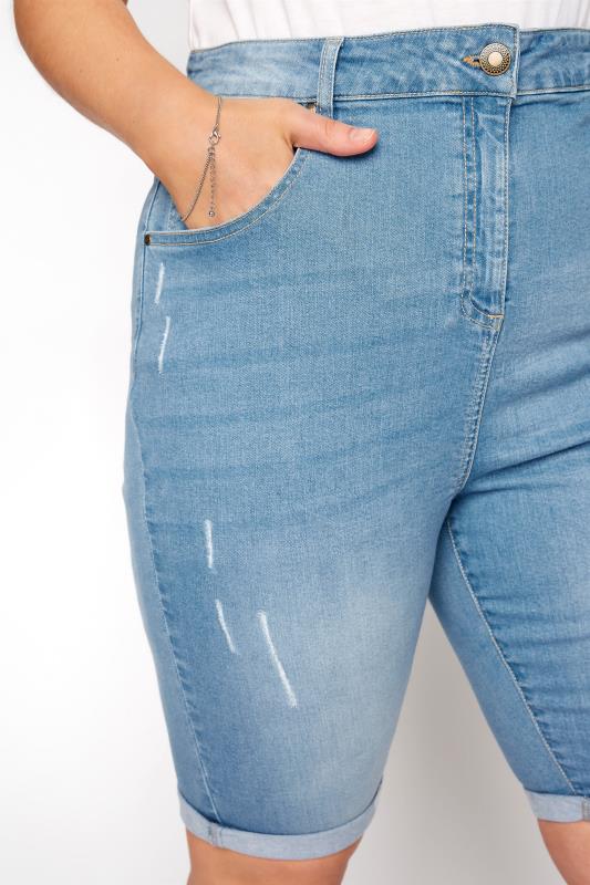 Bleach Blue Cat Scratch Stretch Denim Shorts | Yours Clothing 3