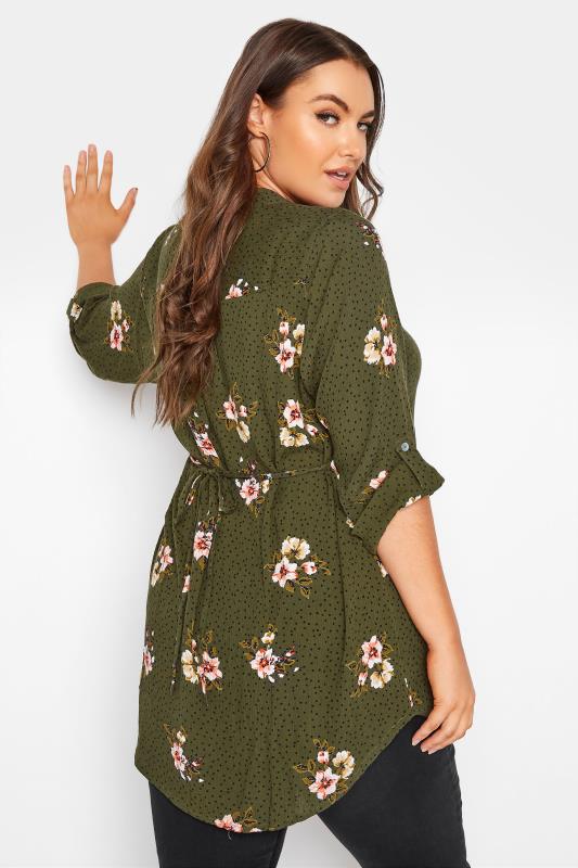 Plus Size Khaki Green Floral Pinktuck Blouse | Yours Clothing 3