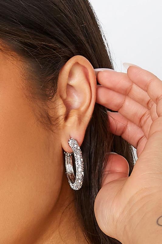 Silver Hoop Diamante Earrings | Yours Clothing 1