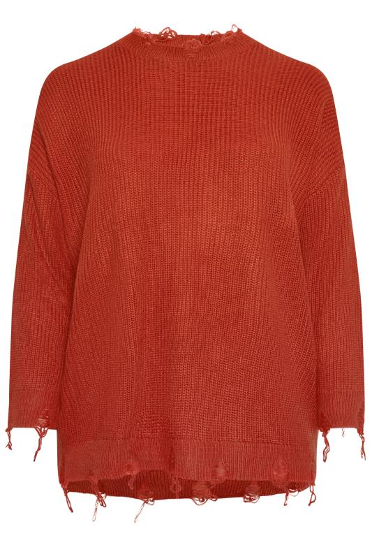 YOURS Plus Size Orange Distressed Knitted Jumper | Yours Clothing 6