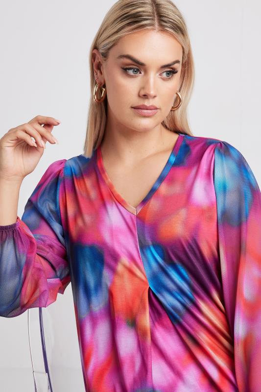 YOURS Plus Size Pink Abstract Print Mesh Swing Top | Yours Clothing 4