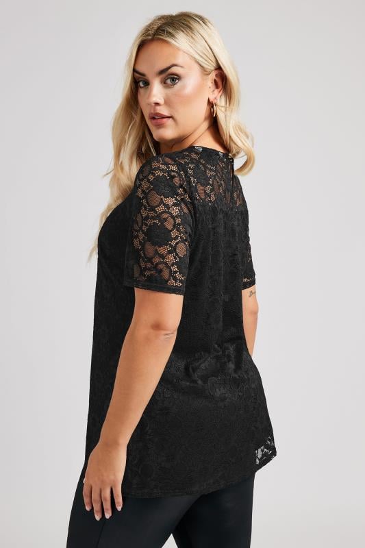 YOURS LONDON Plus Size Black Lace Sweetheart Top | Yours Clothing 3