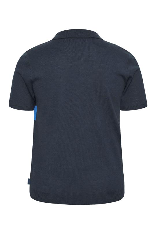 BadRhino Big & Tall Navy Blue Stripe Print Knitted Polo Shirt 4