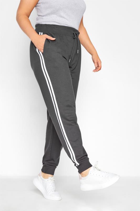Plus Size  YOURS Curve Charcoal Grey Stretch Side Stripe Joggers
