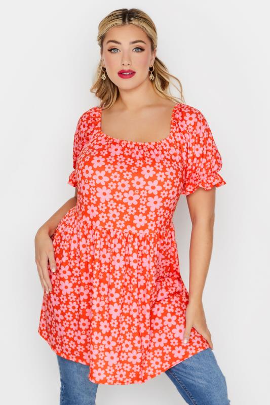 YOURS Plus Size Pink Retro Floral Print Top | Yours Clothing  1