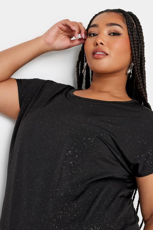 YOURS Plus Size Black Glitter Print Short Sleeve Top | Yours Clothing 4
