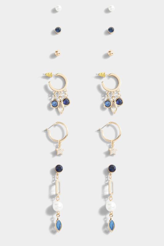 6 PACK Gold Tone Assorted Stone Earrings | Yours Clothing 3