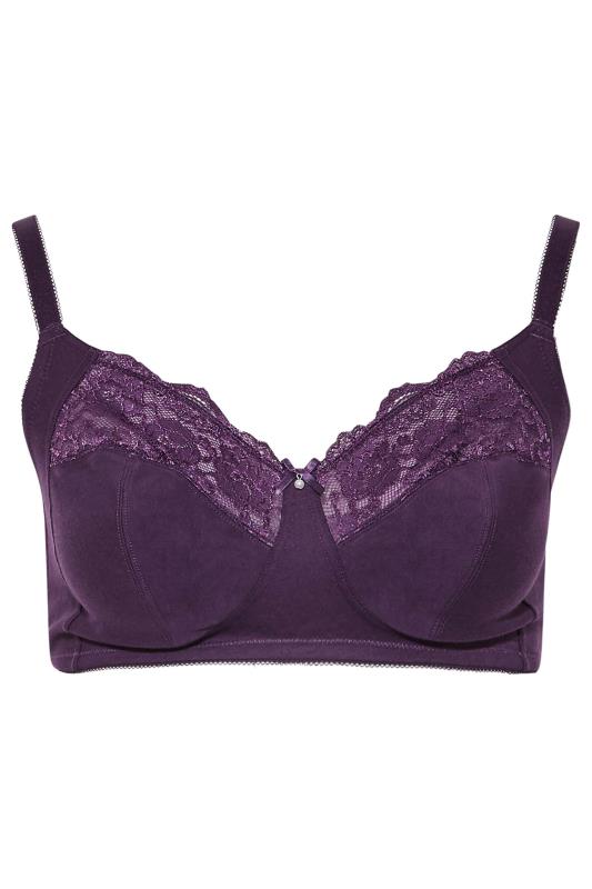 Purple Non-Wired Cotton Bra With Lace Trim | Yours Clothing 3