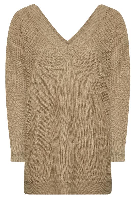 YOURS Plus Size Beige Brown Double V-Neck Jumper | Yours Clothing 6