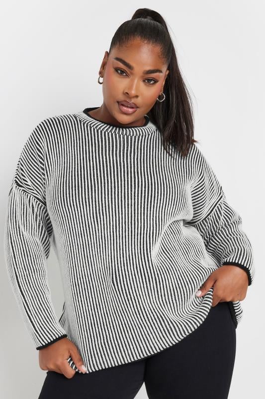 LIMITED COLLECTION Plus Size Black & White Knit Jumper | Yours Clothing  2