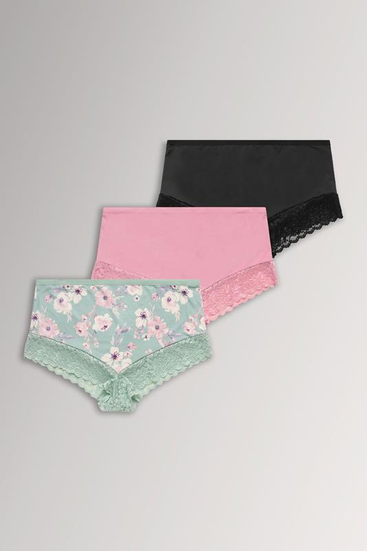  YOURSET 3 PACK Curve Pink Lace Trim Full Briefs