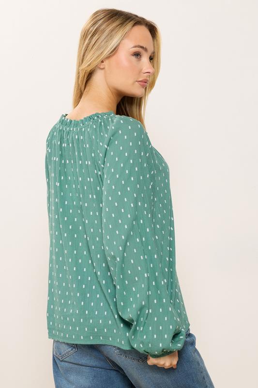 M&Co Green Dobby Tie Neck Blouse | M&Co 2