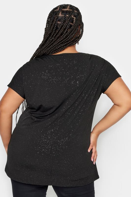 YOURS Plus Size Black Glitter Print Short Sleeve Top | Yours Clothing 3