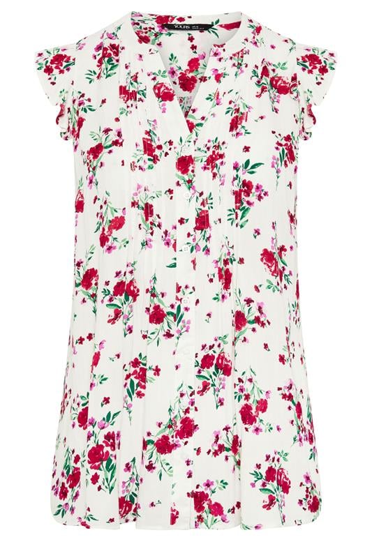 YOURS Plus Size White Floral Sleeveless Pintuck Top| Yours Clothing 5