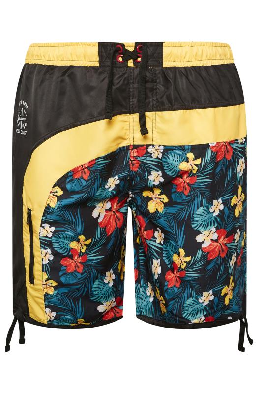 KAM Big & Tall Black Tropical Floral Panel Swim Shorts | BadRhino 4