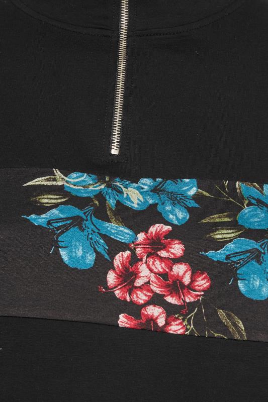 Plus Size Black Floral Panel Zip Sweatshirt | Yours Clothing 5