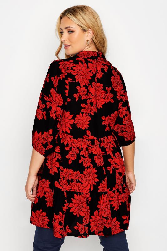 Curve Black & Red Floral Print Smock Shirt 3