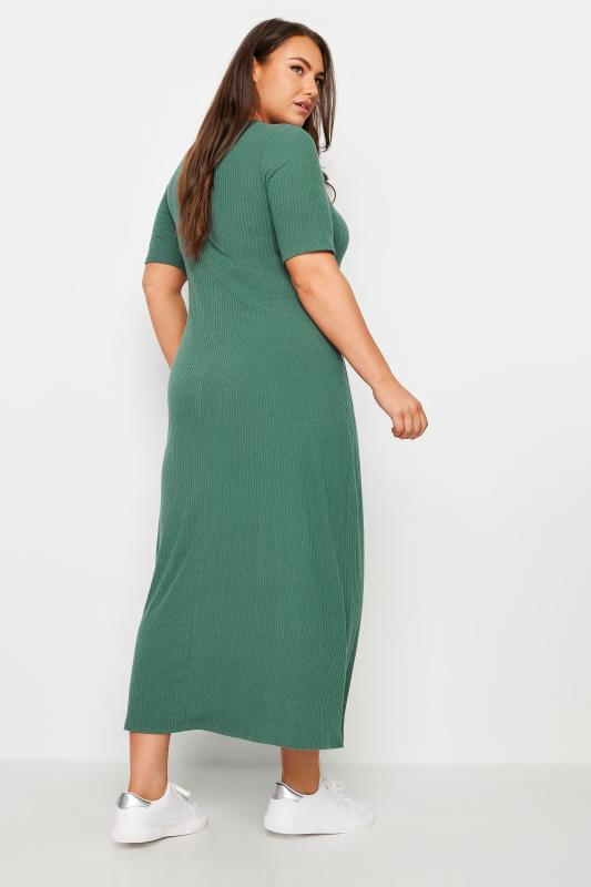 YOURS Plus Size Green Ribbed Swing Maxi Dress | Yours Clothing 3