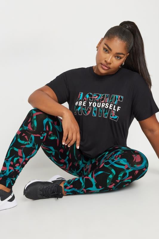  Grande Taille YOURS ACTIVE Curve Black Swirl Print Leggings