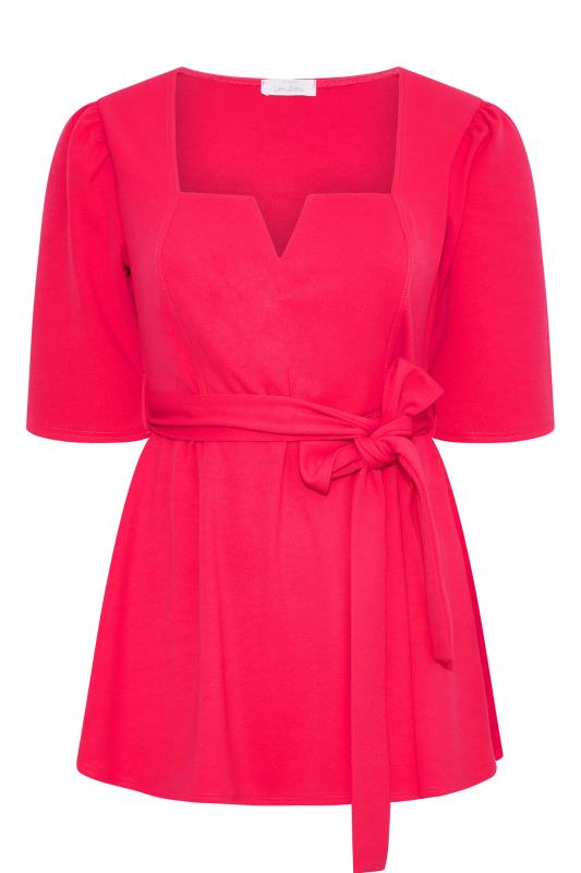 YOURS LONDON Plus Size Hot Pink Notch Neck Peplum Top | Yours Clothing 6