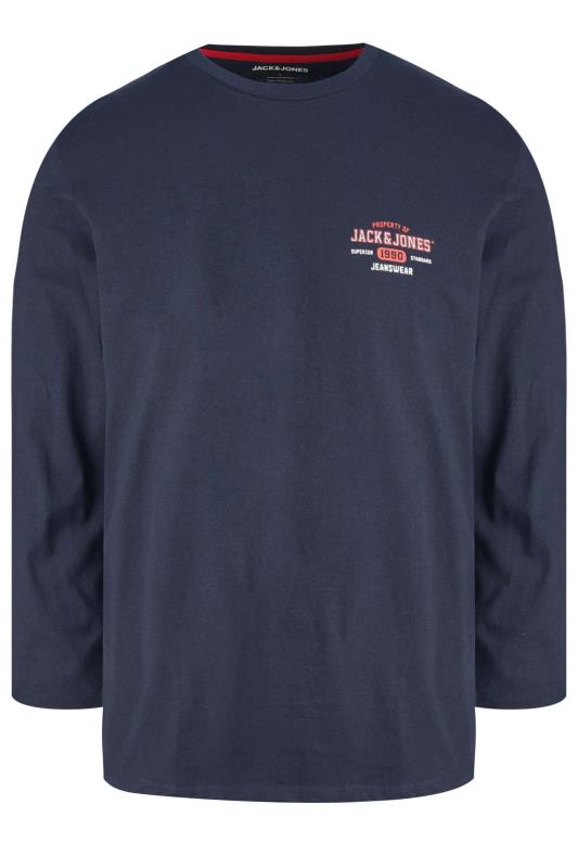 JACK & JONES Big & Tall Navy Blue Logo Long Sleeve T-Shirt | BadRhino 2