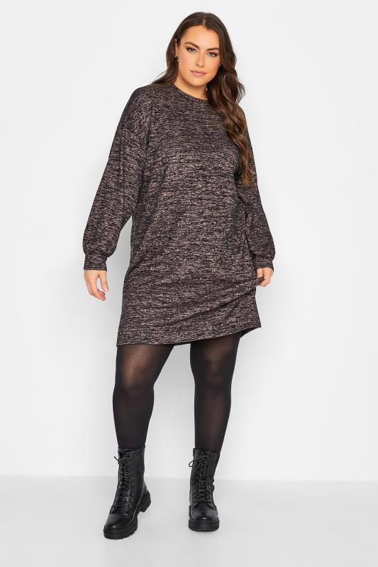 YOURS Plus Size Black Marl Soft Touch Midi Dress | Yours Clothing 5