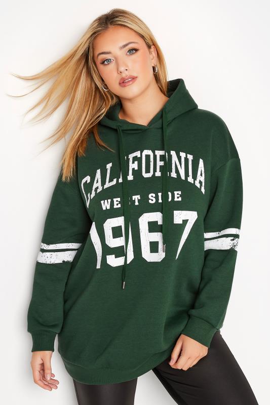 Plus Size  YOURS Curve Green 'California' Slogan Hoodie