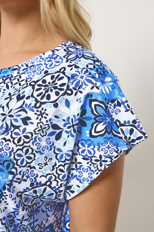 YOURS Plus Size Blue Mosaic Print T-Shirt | Yours Clothing 4