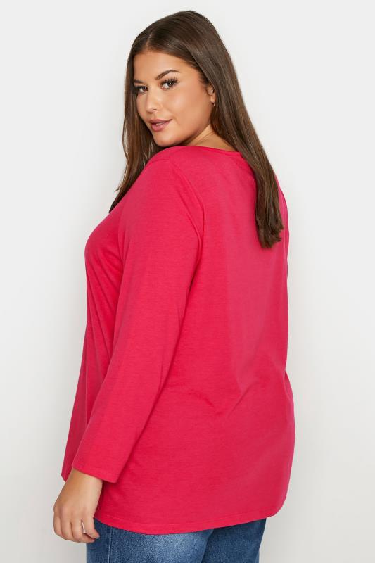 Plus Size Hot Pink Long Sleeve T-Shirt | Yours Clothing 3
