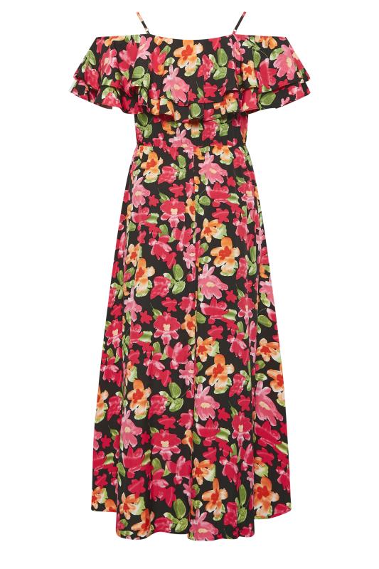 Plus Size YOURS LONDON Curve Black Floral Bardot Ruffle Bridesmaid Maxi Dress | Yours Clothing  8
