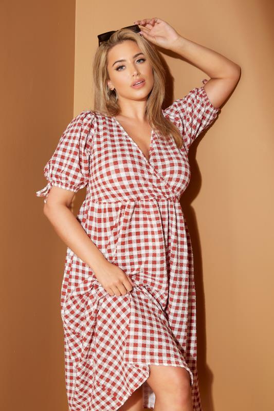 LIMITED COLLECTION Curve Rust Orange Gingham Wrap Midaxi Dress_L1.jpg