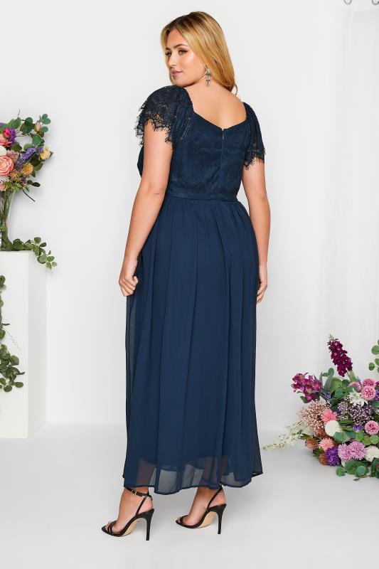 YOURS LONDON Plus Size Navy Blue Lace Detail Wrap Maxi Dress | Yours Clothing 3
