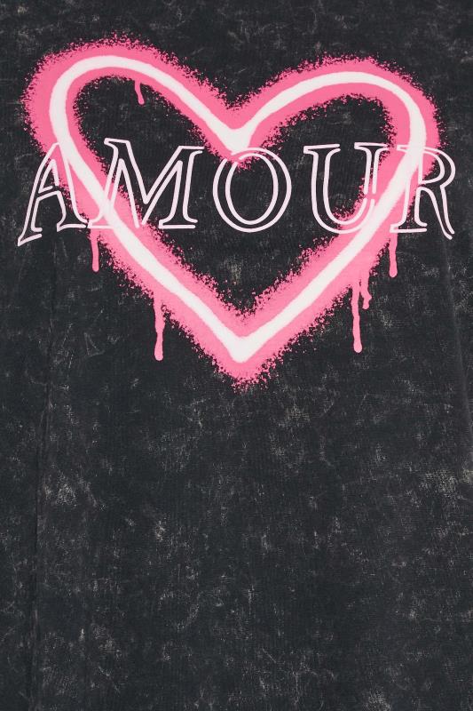 YOURS Plus Size Grey 'Amour' Slogan Acid Wash Boxy T-Shirt | Yours Clothing 5