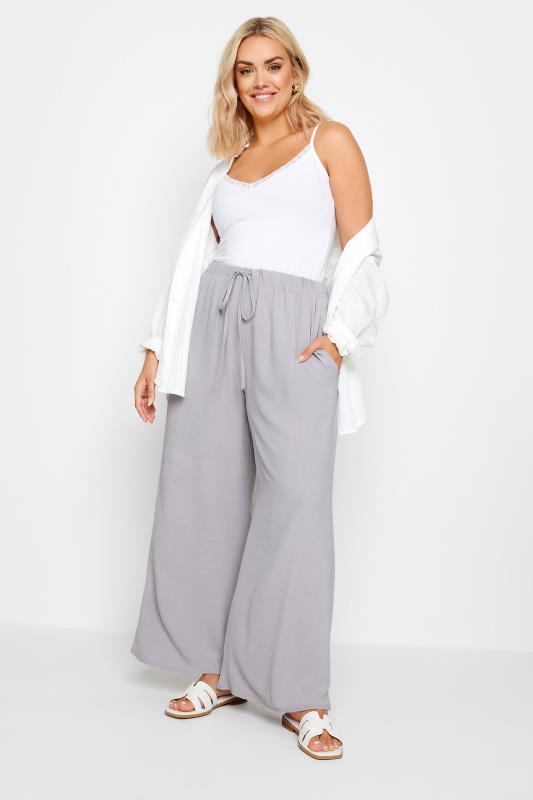 YOURS Plus Size Grey Twill Wide Leg Trousers | Yours Clothing 2