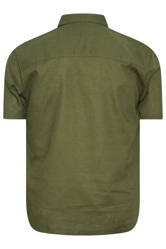 BadRhino Big & Tall Khaki Green Linen Short Sleeve Military Shirt | BadRhino 4