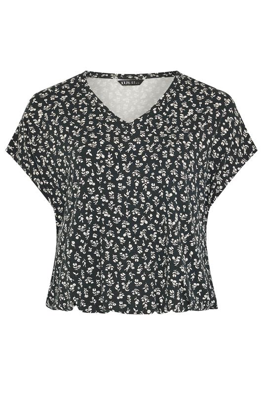 YOURS Plus Size Black Floral Elasticated Hem T-Shirt | Yours Clothing 6