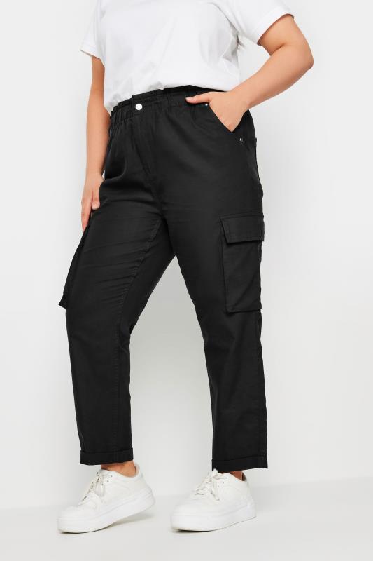 YOURS Plus Size Black Paperbag Utility Trousers | Yours Clothing 1