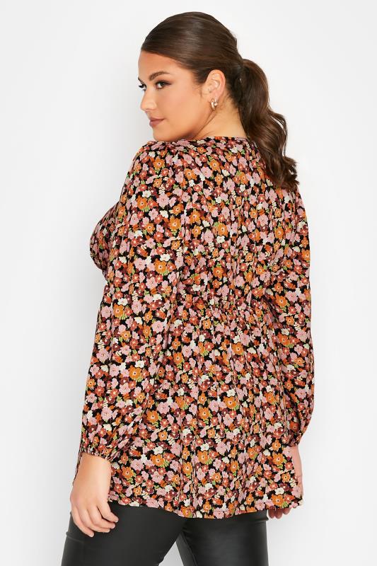 LIMITED COLLECTION Plus Size Womens Curve Orange & Pink Floral Print Blouse 3