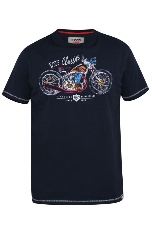 D555 Big & Tall Navy Blue Motorbike Print T-Shirt 2