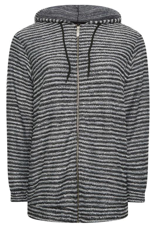 YOURS Plus Size Black & White Textured Knit Zip Up Hoodie | Yours Clothing 5