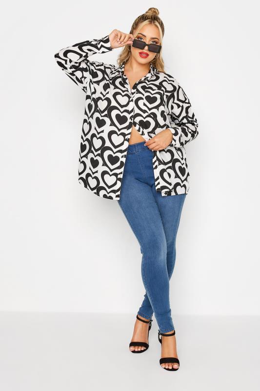 LIMITED COLLECTION Plus Size White & Black Retro Heart Print Shirt | Yours Clothing 2